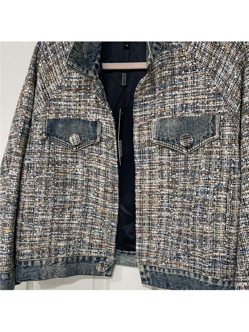 Tweed and Denim Jacket in Multicolor - Picture 9 of 10